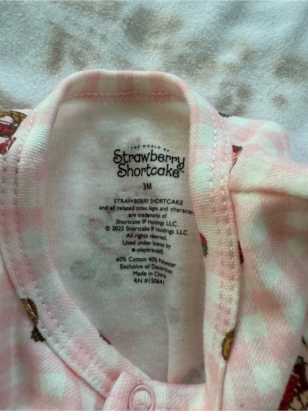 3M Strawberry Shortcake Print Baby One-Piece Footed Sleeper